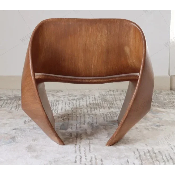 Modern Sculptural Lounge Chairs with Curved Wood Design Minimalist Accent in Black Walnut and Natural Finish