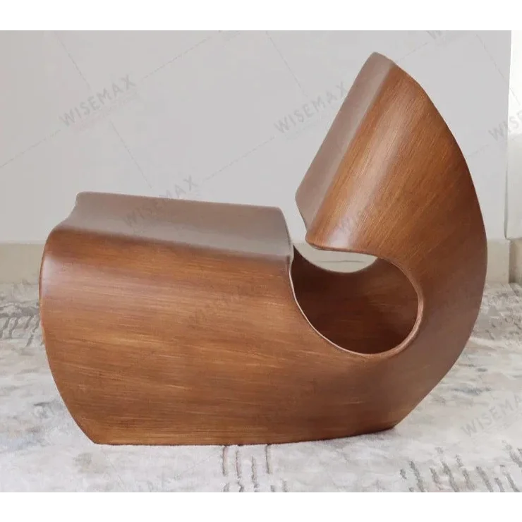 Modern Sculptural Lounge Chairs with Curved Wood Design Minimalist Accent in Black Walnut and Natural Finish