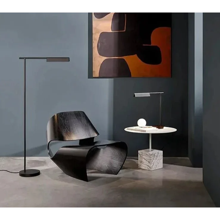 Modern Sculptural Lounge Chairs with Curved Wood Design Minimalist Accent in Black Walnut and Natural Finish