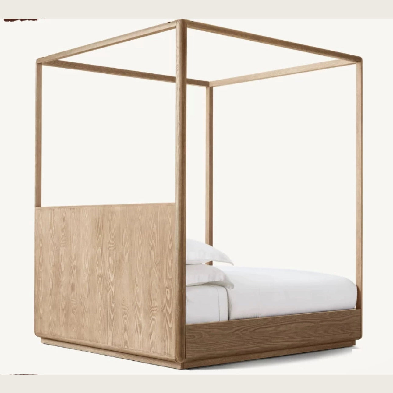 Modern Solid Oak Wood Canopy Bed – Minimalist Luxury Design with Walnut Finish