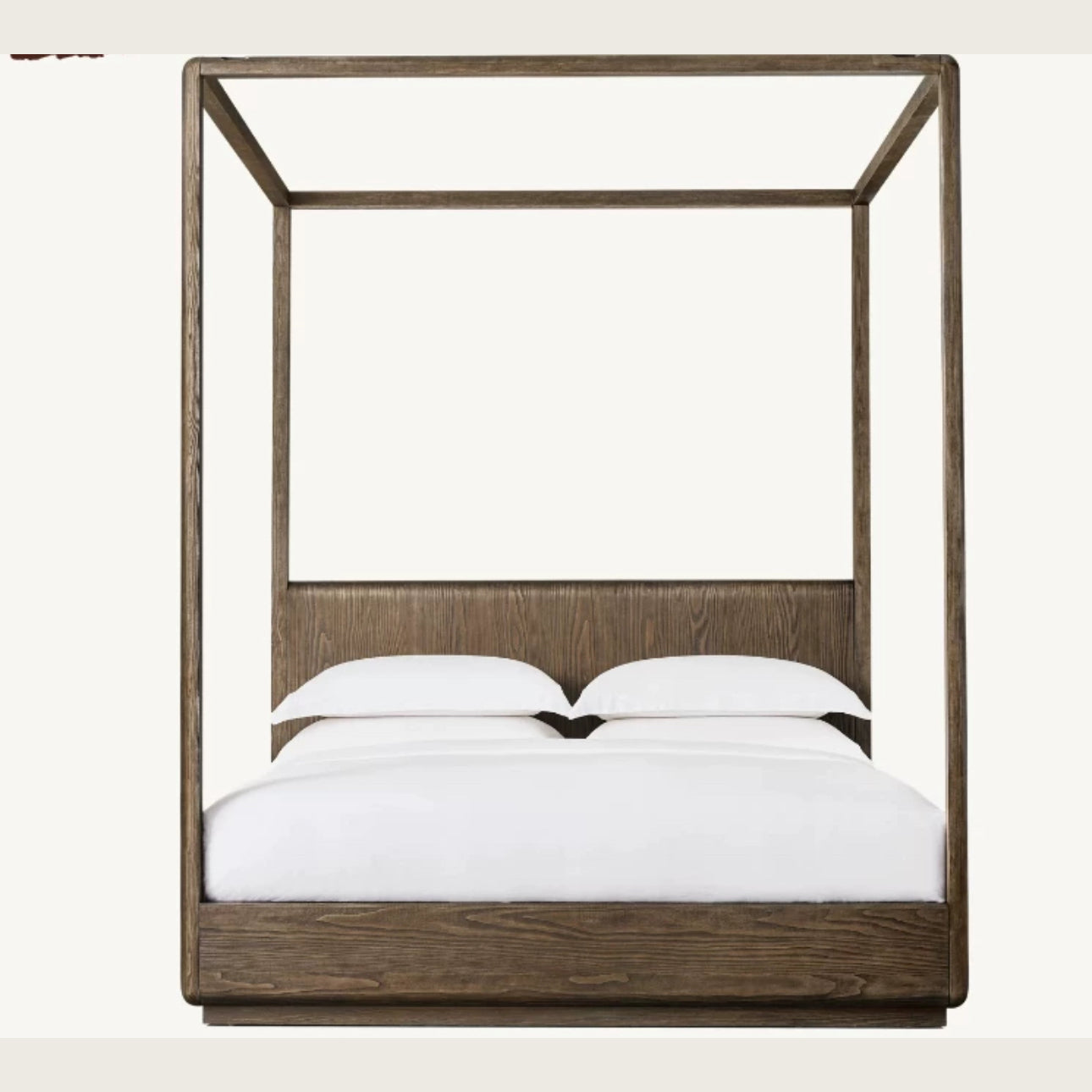 Modern Solid Oak Wood Canopy Bed – Minimalist Luxury Design with Walnut Finish
