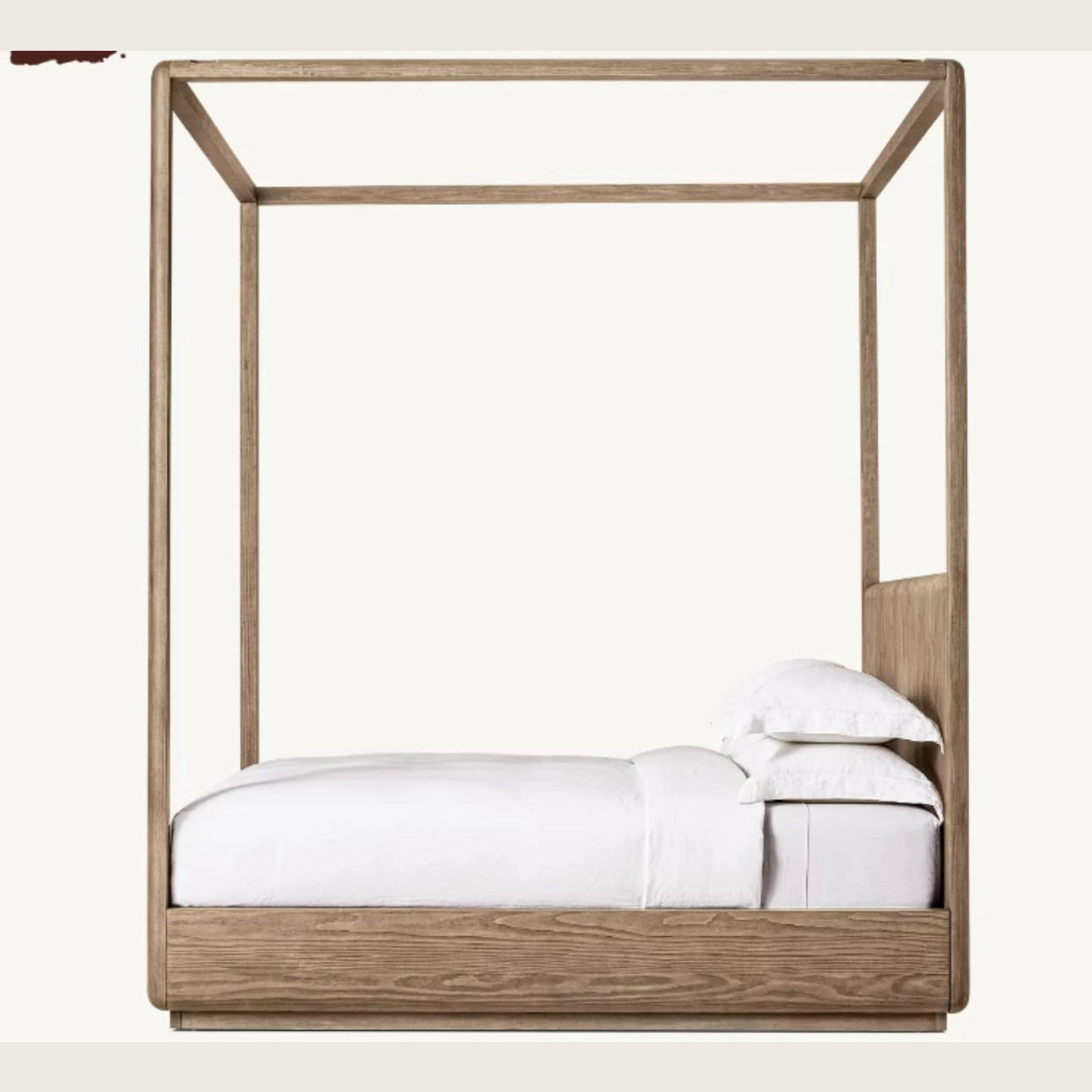 Modern Solid Oak Wood Canopy Bed – Minimalist Luxury Design with Walnut Finish