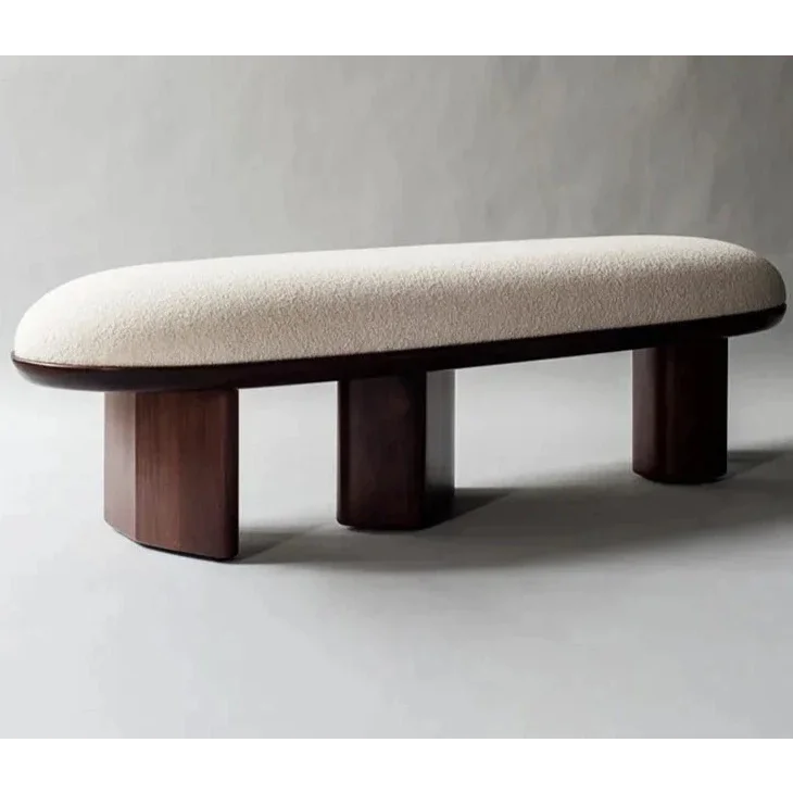 Modern Upholstered Bench with Wood Base | Japandi Interiors