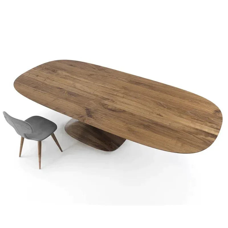 Solid Wood Modern Dining Table with Sculptural Pedestal Base – Rectangular Walnut Finish 8-10 Seater