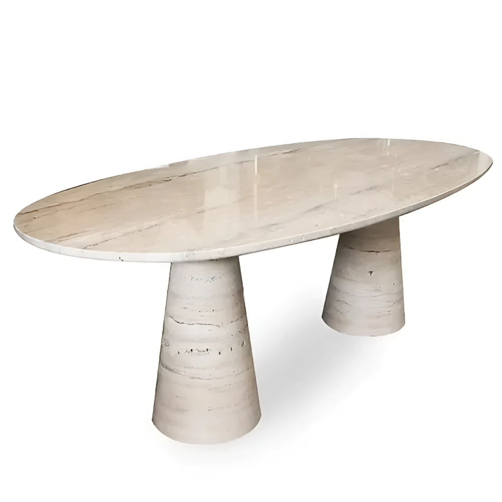 Luxury Oval Marble Dining Table – Hulmara Design with Dual Conical bases