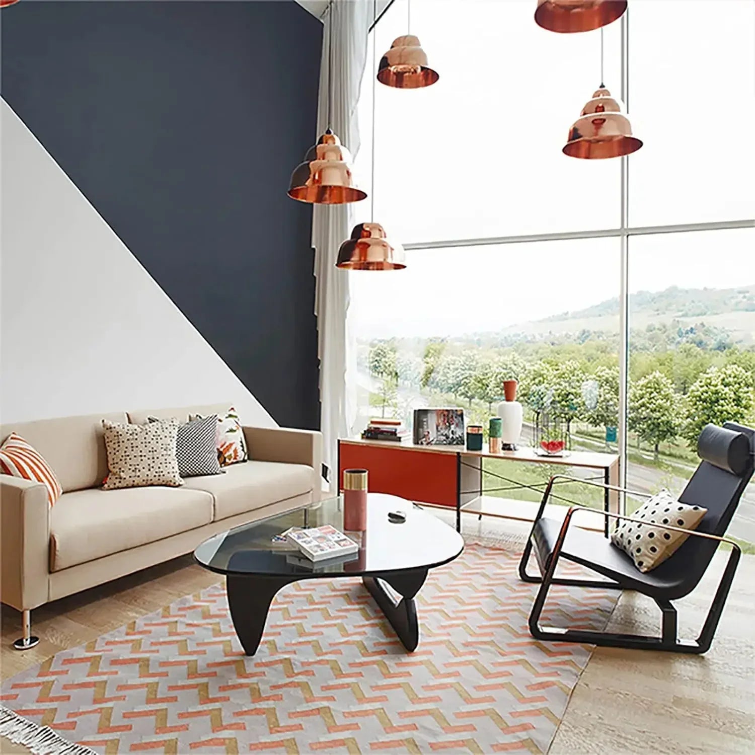 Noguchi Inspired Oval Glass Coffee Table – Elegant Japandi Wood Base for Modern Living Rooms