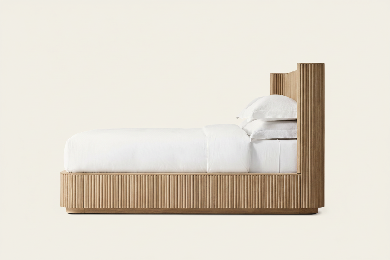 Fluted Oak Platform Bed | HLMPrhy58 - Beds