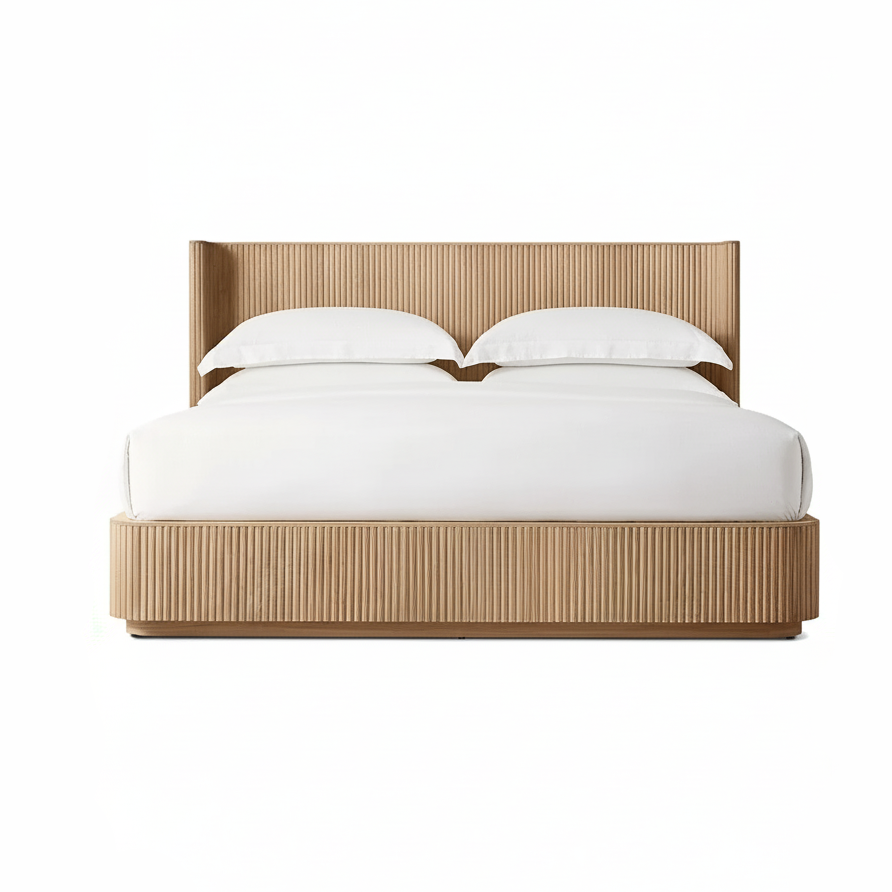 Fluted Oak Platform Bed | HLMPrhy58 - Beds