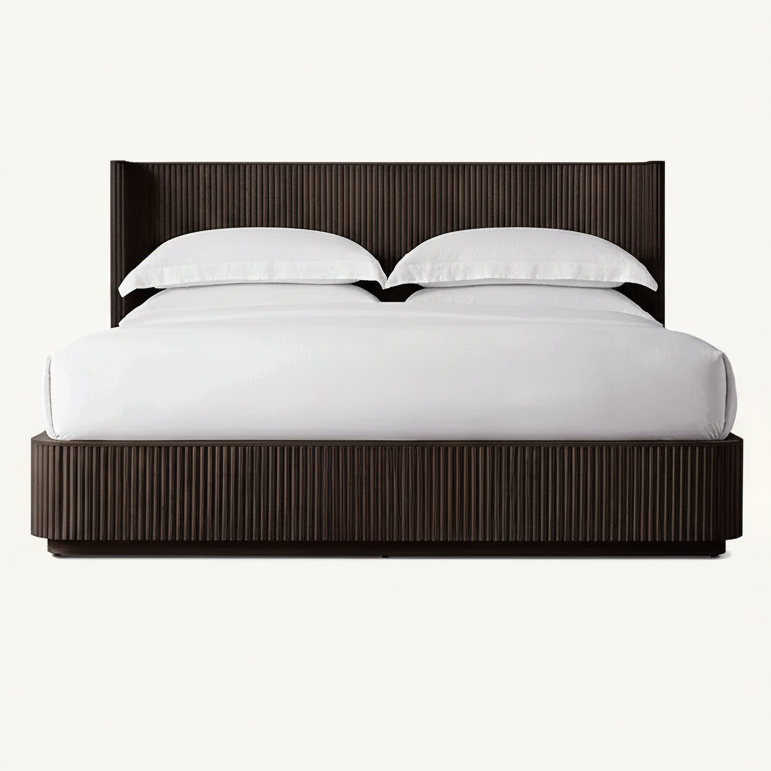 Fluted Oak Platform Bed | HLMPrhy58 - Beds