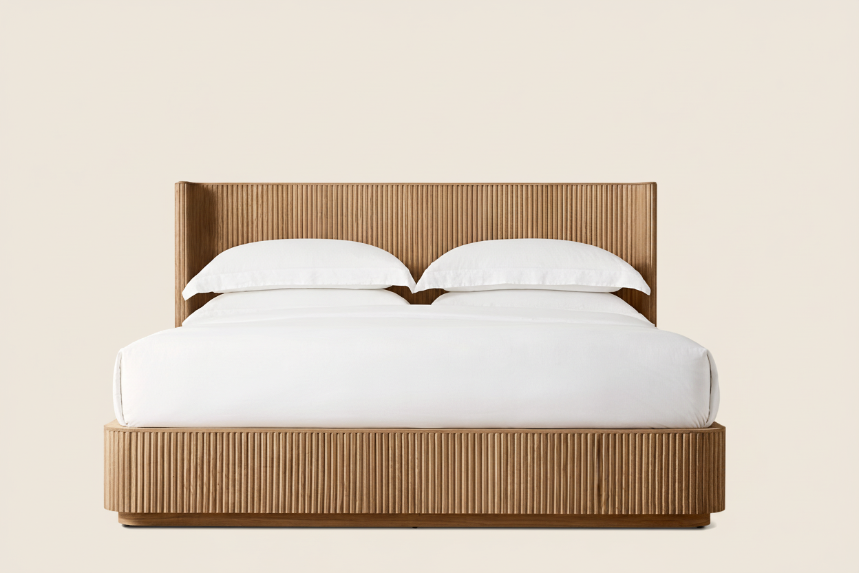 Fluted Oak Platform Bed | HLMPrhy58 - Beds