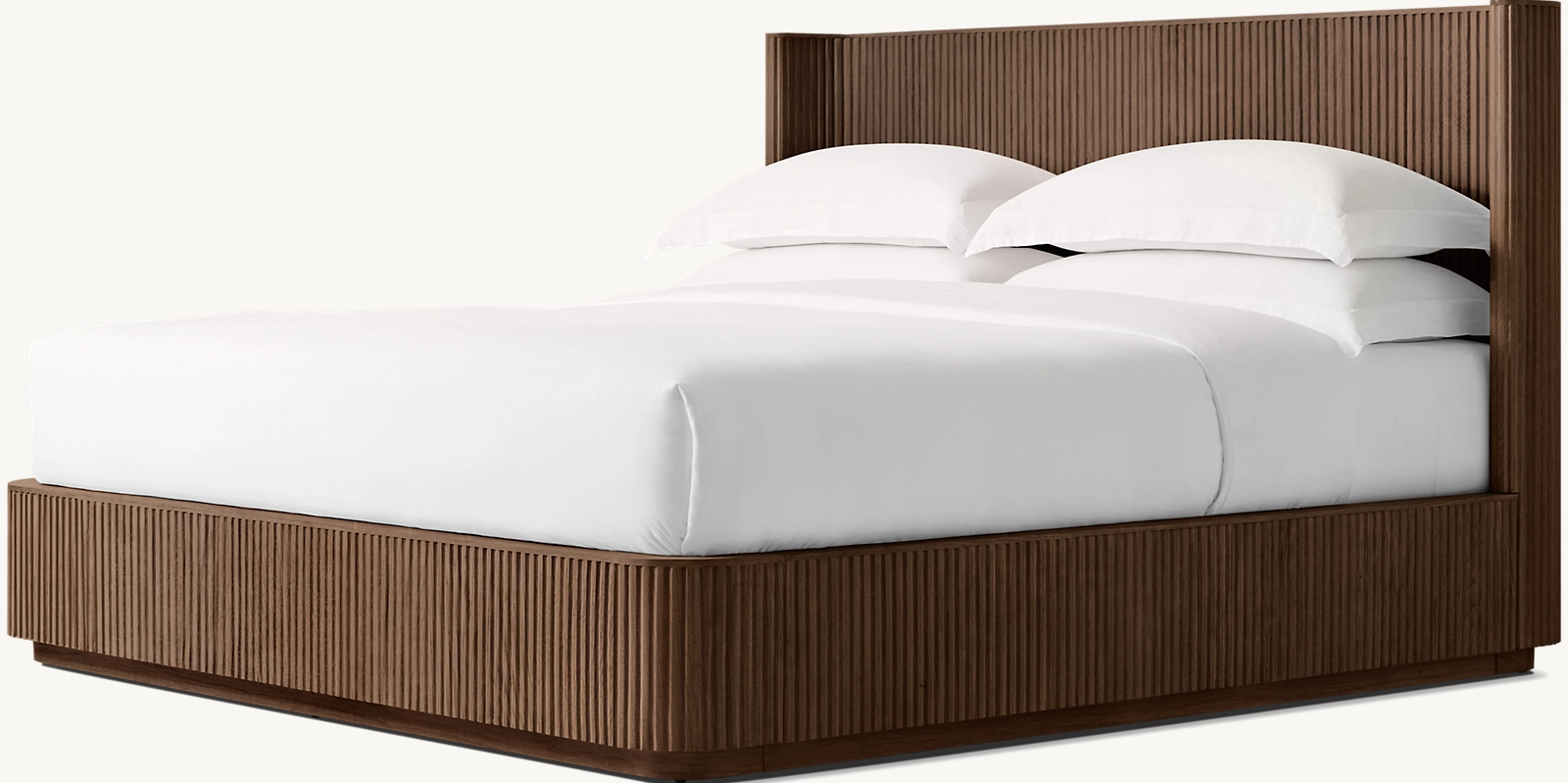 Fluted Oak Platform Bed | HLMPrhy58 - Double / Light walnut - Beds