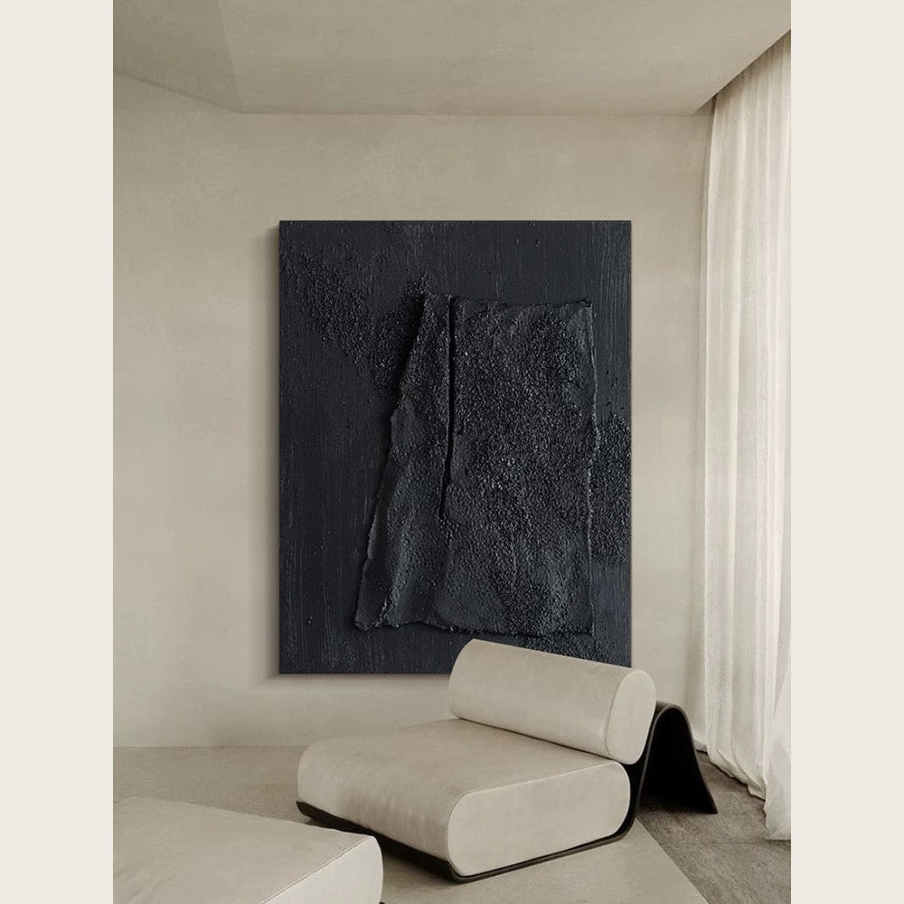 Obsidian Black Sandstone Modern Textured Wall Art 2-piece Abstract Canvas Panels for Living Room or Dining