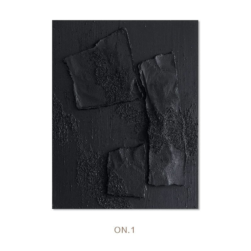 Obsidian Black Sandstone Modern Textured Wall Art 2-piece Abstract Canvas Panels for Living Room or Dining