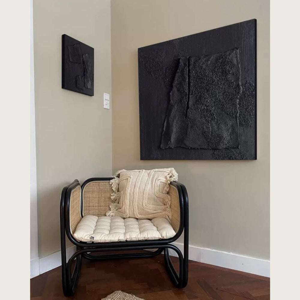 Obsidian Black Sandstone Modern Textured Wall Art 2-piece Abstract Canvas Panels for Living Room or Dining