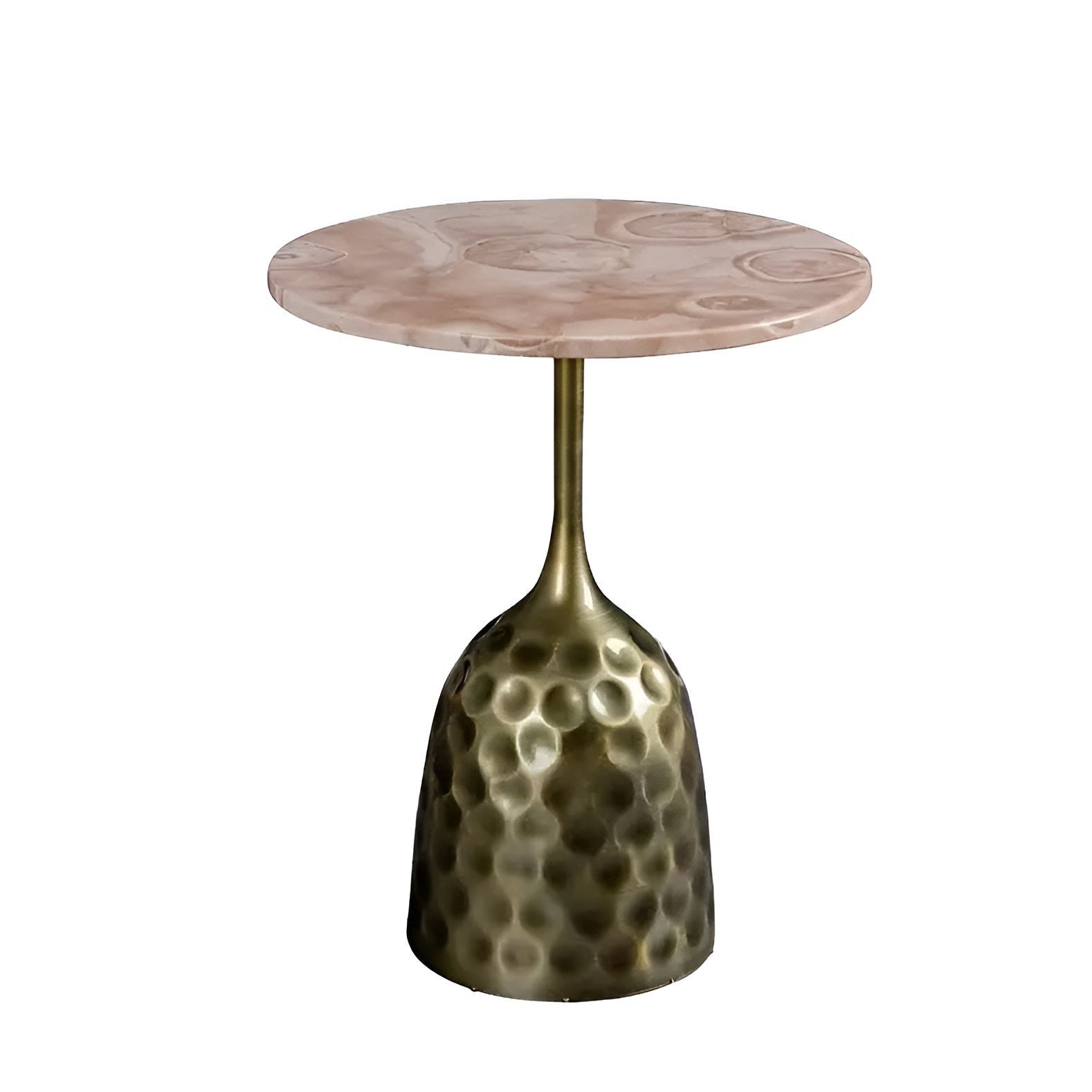 Pink Onyx Accent Table with Hammered Brass Base | Luxury Living Room