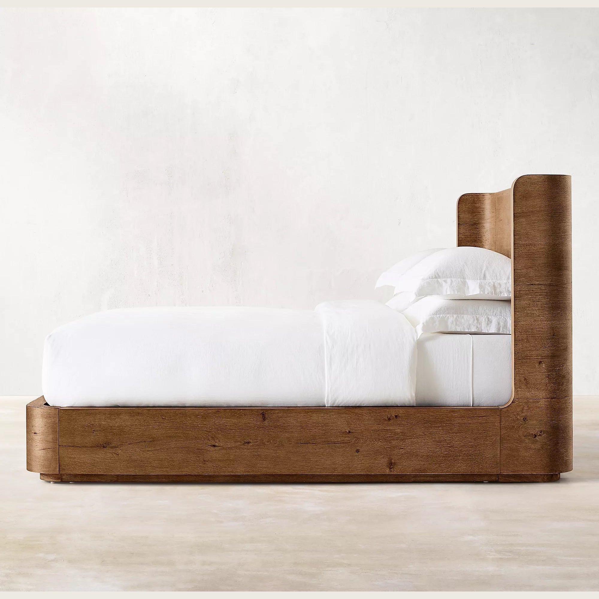 Solid Oak Platform Bed Frame with Curved Headboard | HLMk002ft - Beds