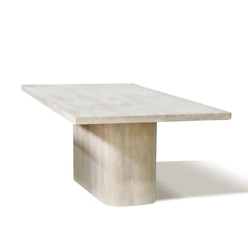 Rectangular Travertine Coffee Table with Minimalist Block Base – Natural Stone Centerpiece | Luxury Dining Room