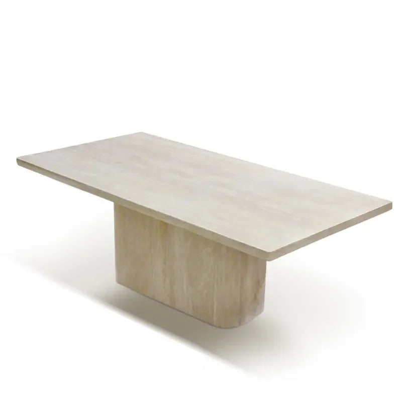 Rectangular Travertine Coffee Table with Minimalist Block Base – Natural Stone Centerpiece | Luxury Dining Room