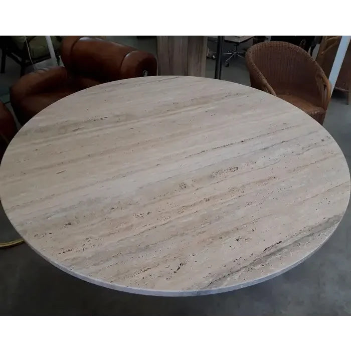 Italian Travertine Pedestal Dining Table – Mid-century Modern Cone Base for an Elegant Minimalist Home
