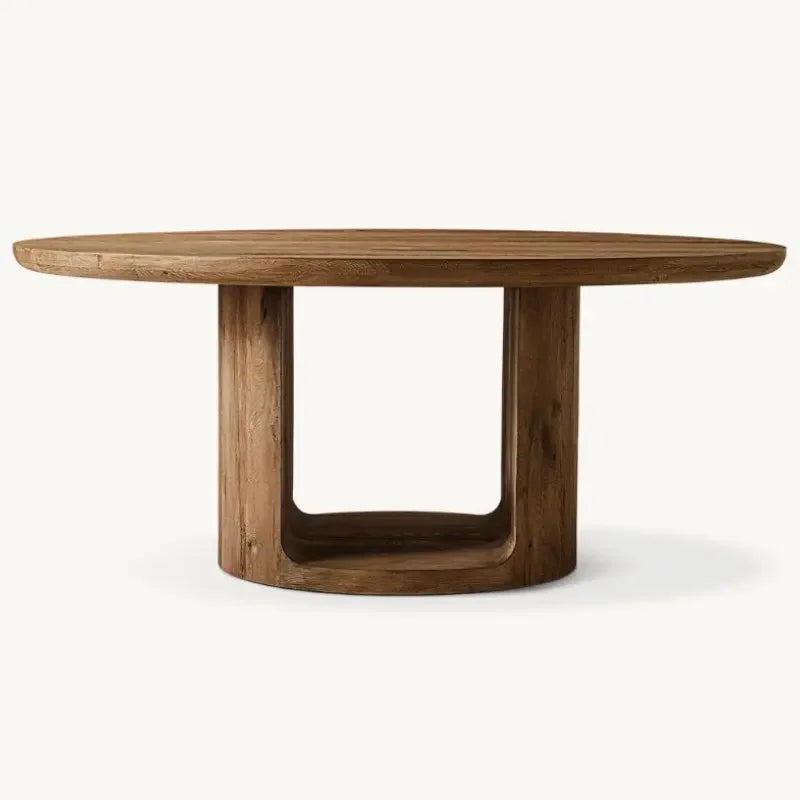 Modern Round Solid Wood Dining Table – Minimalist Walnut Design With pedestal base