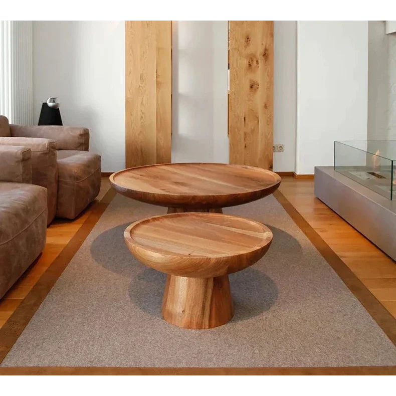 Round Solid Wood Coffee Table Set – Modern Minimalist Design