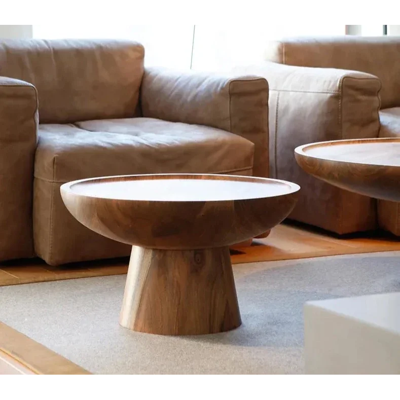 Round Solid Wood Coffee Table Set – Modern Minimalist Design