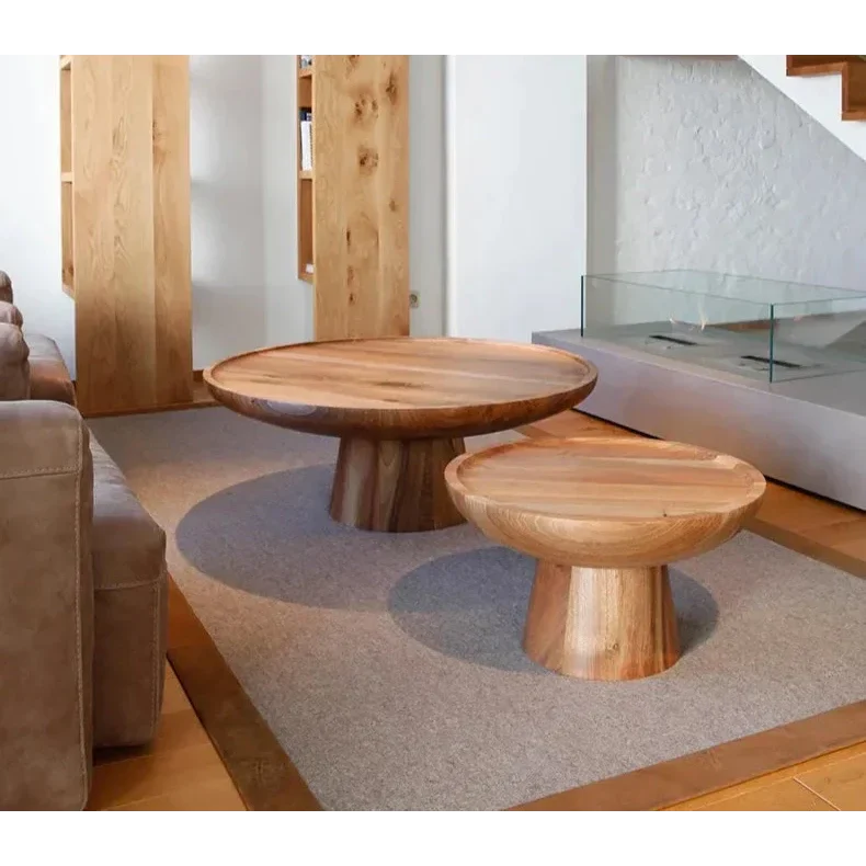 Round Solid Wood Coffee Table Set – Modern Minimalist Design