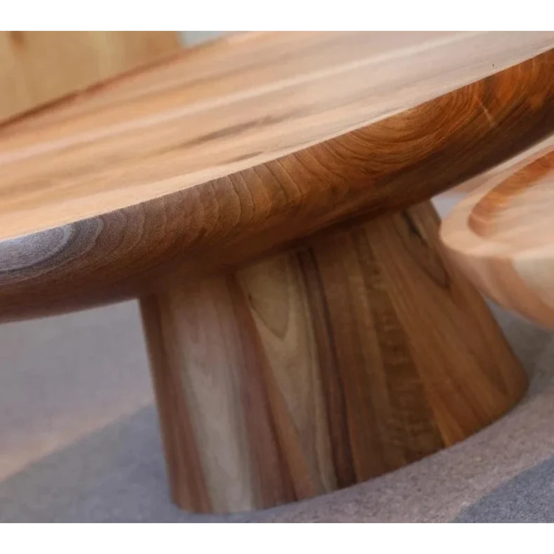 Round Solid Wood Coffee Table Set – Modern Minimalist Design