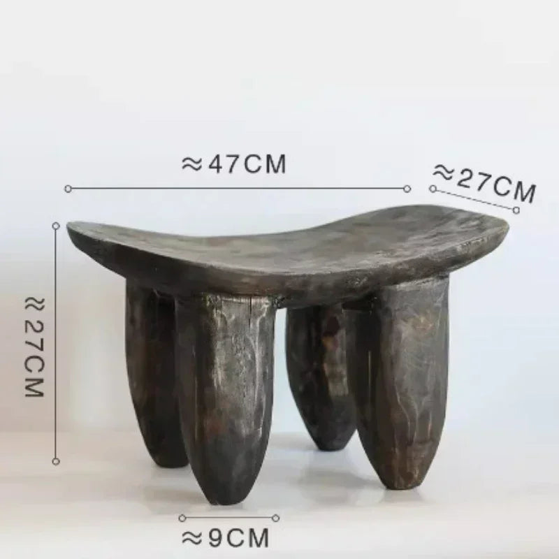 Rustic Hand-carved Wooden Stool | Japandi for Living Room or bedroom