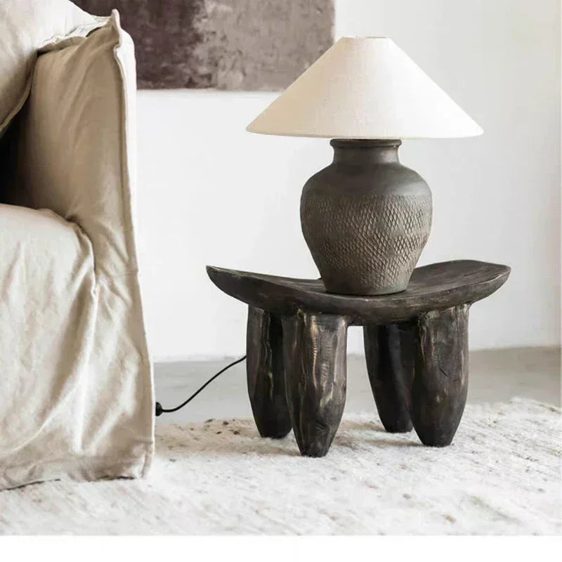 Rustic Hand-carved Wooden Stool | Japandi for Living Room or bedroom