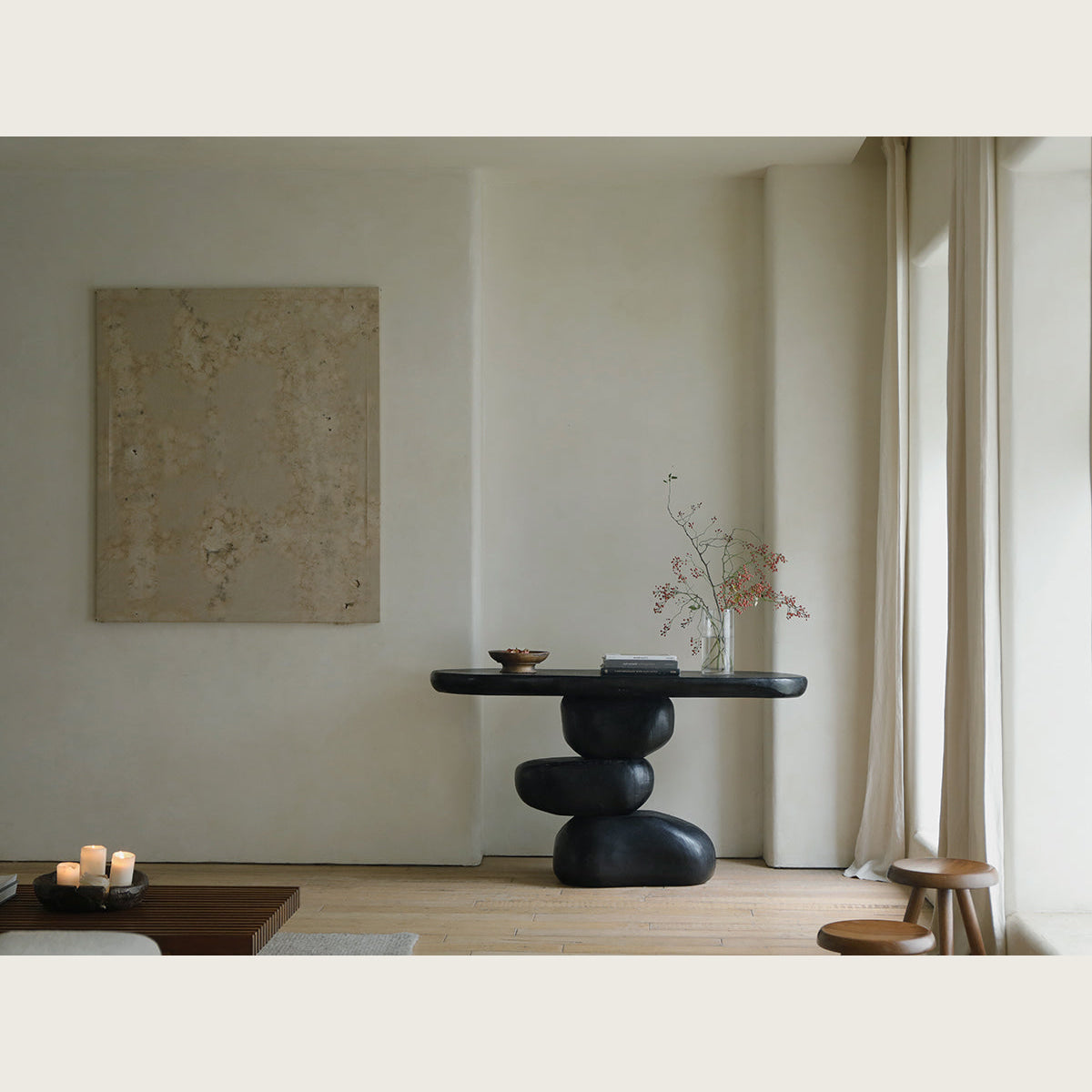 Rustic Solid Wood Console Table Organic Modern Design Entryway