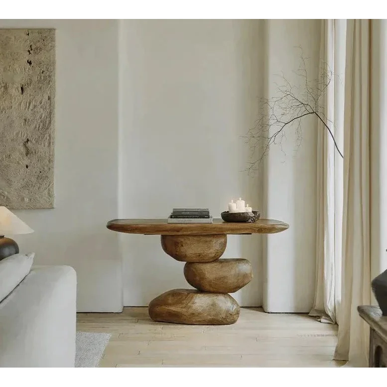 Rustic Solid Wood Console Table Organic Modern Design Entryway