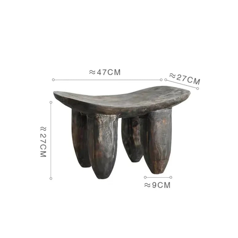 Rustic Hand-carved Wooden Stool | Japandi for Living Room or bedroom