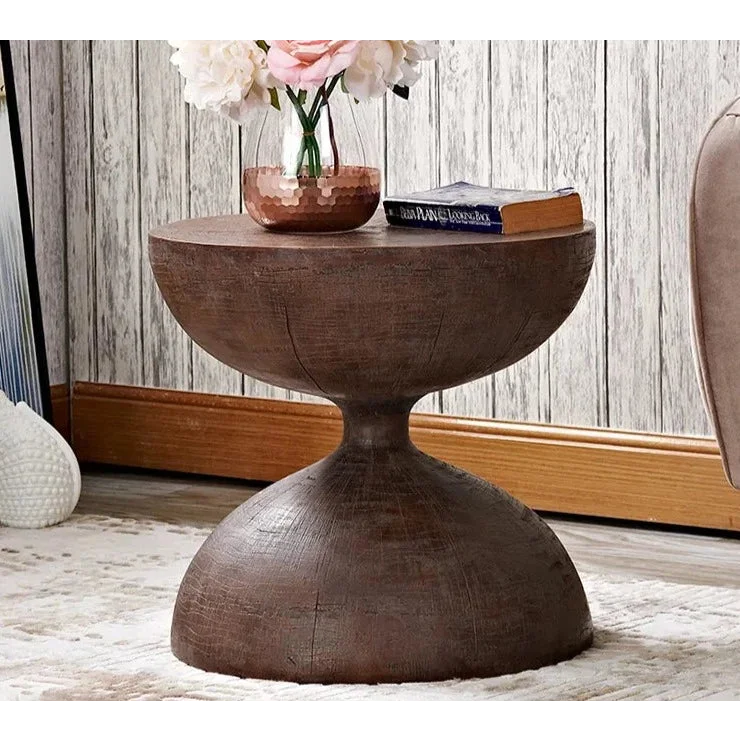 Sculptural Hourglass Accent Table with Dark Wood Finish