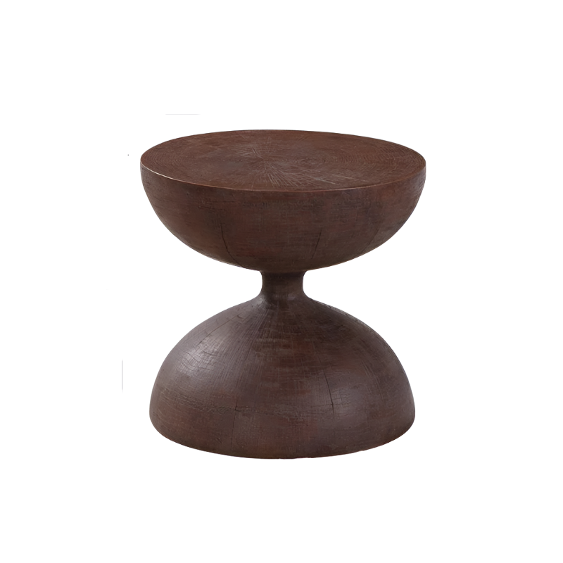 Sculptural Hourglass Accent Table with Dark Wood Finish