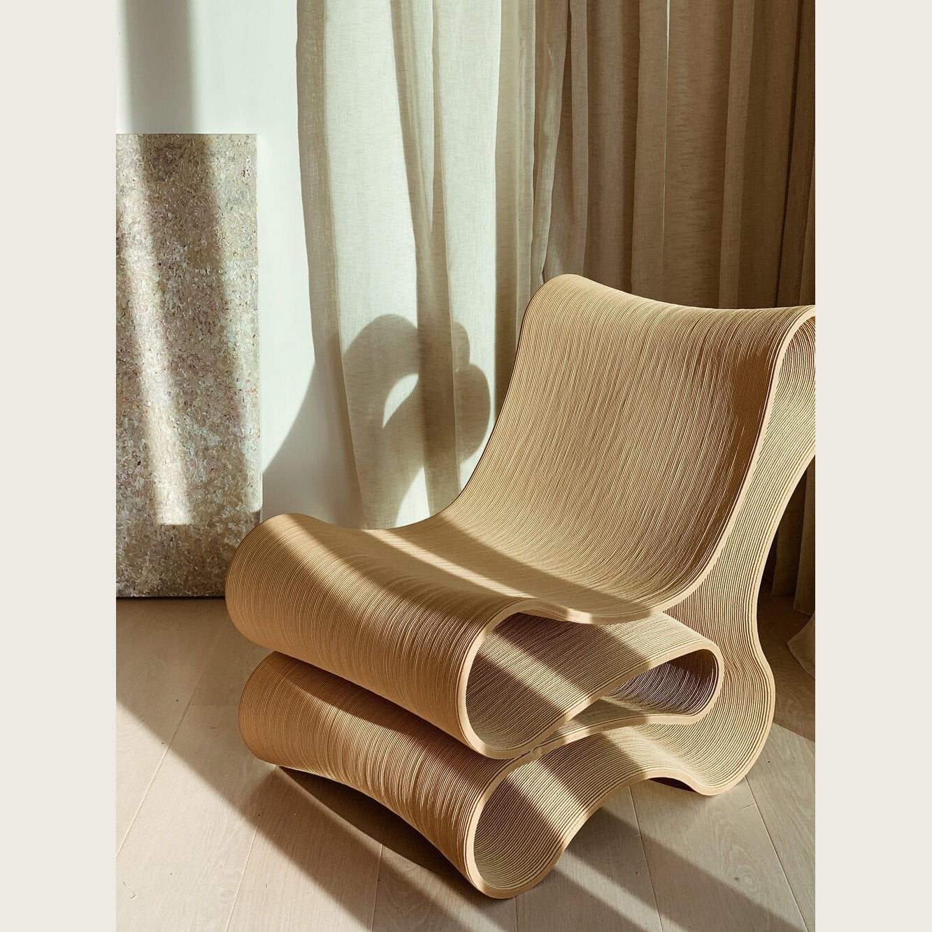 Sculptural Plywood Lounge Chair – Modern Curved Accent Seating | Luxury Interiors