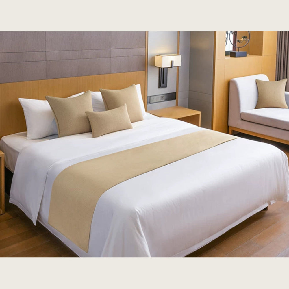 Luxury Hotel-style Bed Runner Set – Navy Blue Linen with Matching Pillow Covers