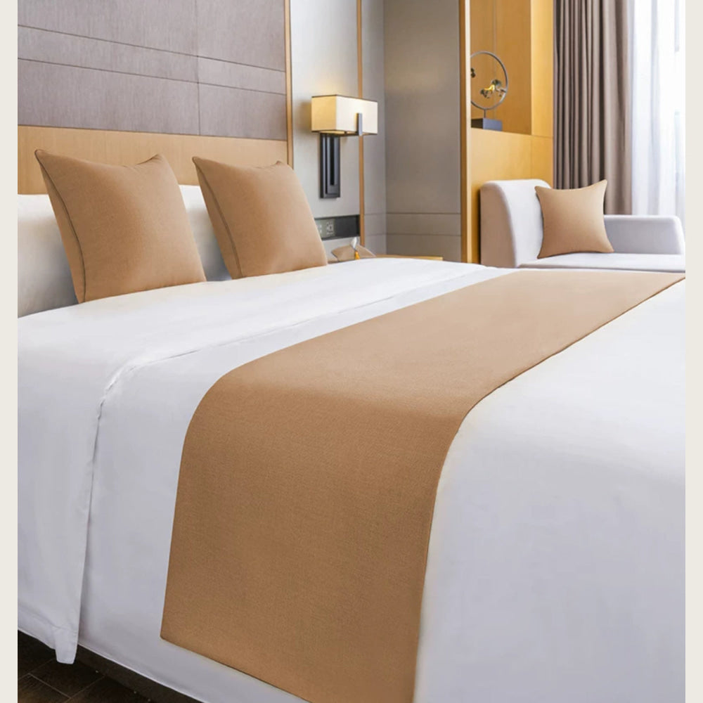 Luxury Hotel-style Bed Runner Set – Navy Blue Linen with Matching Pillow Covers