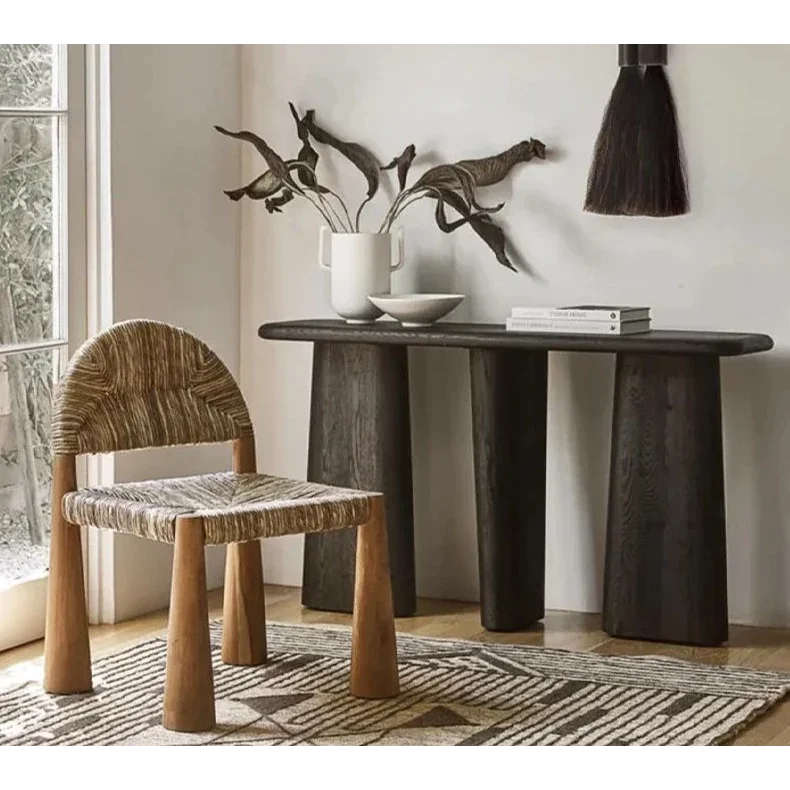 Solid Wood Console Table – Luxury Black Oak Entryway Statement | Japandi Interiors