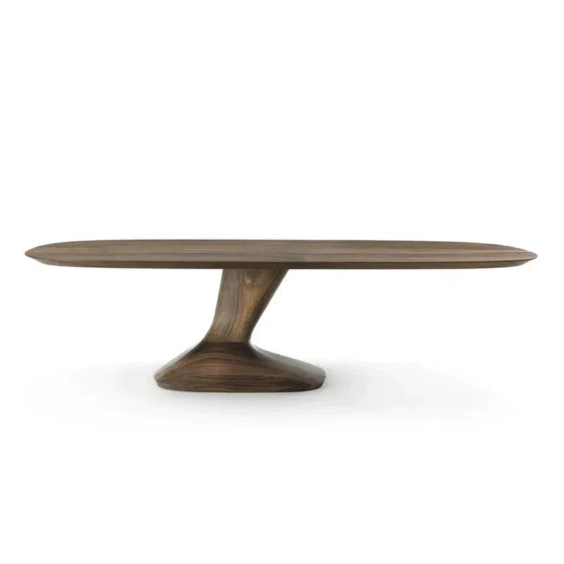 Solid Wood Modern Dining Table with Sculptural Pedestal Base – Rectangular Walnut Finish 8-10 Seater