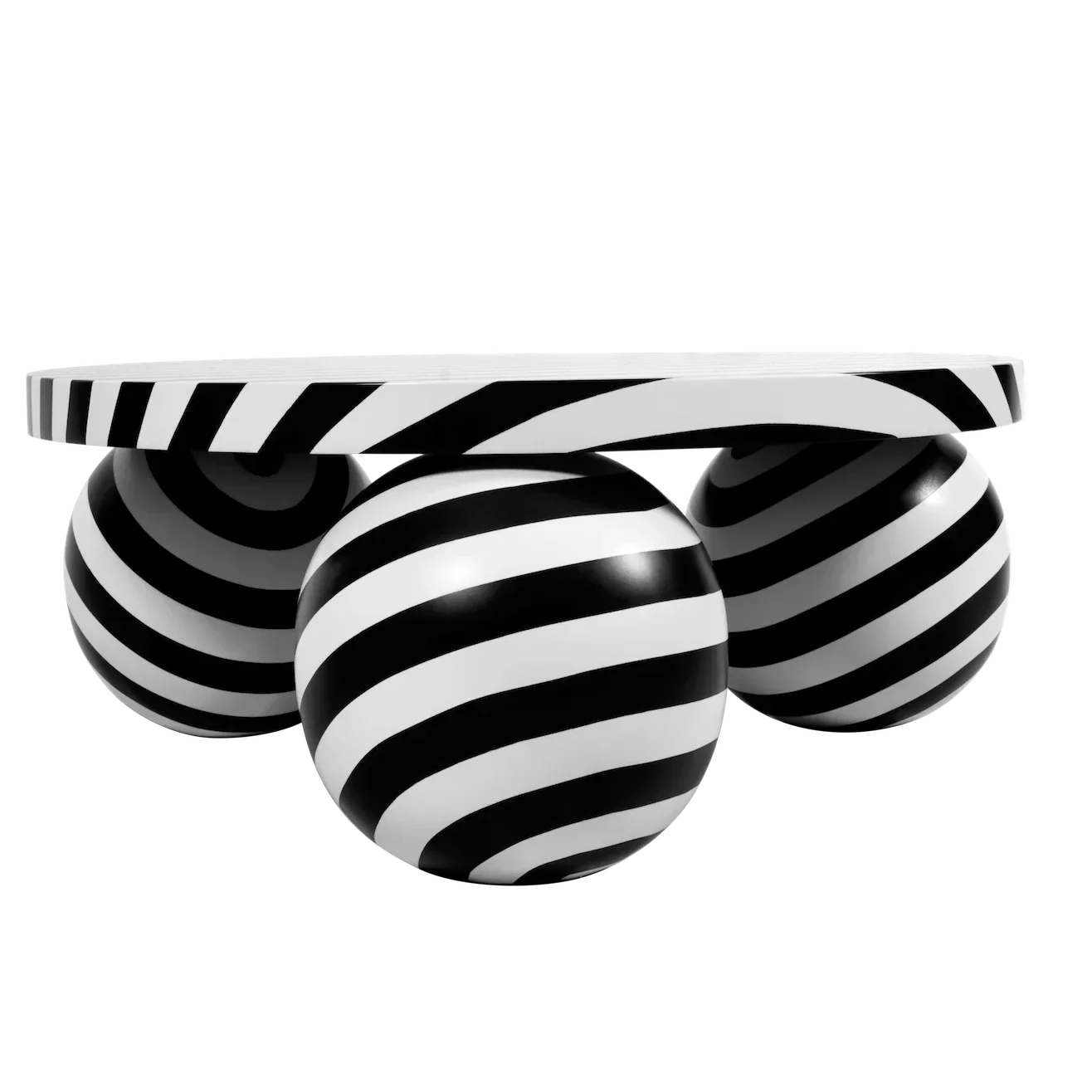 Striped Coffee Table with Artistic Ball Legs – Modern Optical Design | Interior