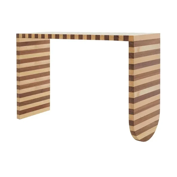 Mid-century Modern Solid Wood Console Table – Striped Minimalist Design for Entryway or living room