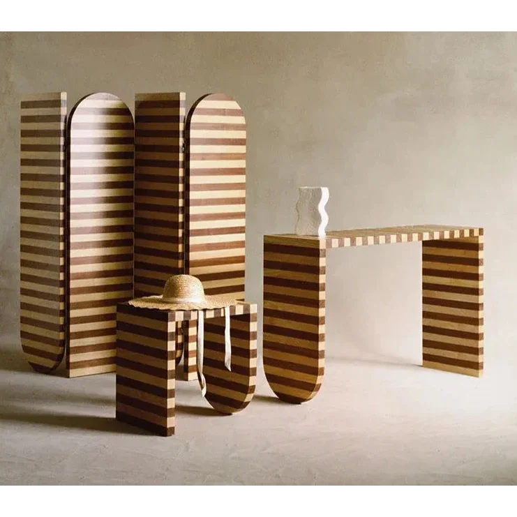 Mid-century Modern Solid Wood Console Table – Striped Minimalist Design for Entryway or living room