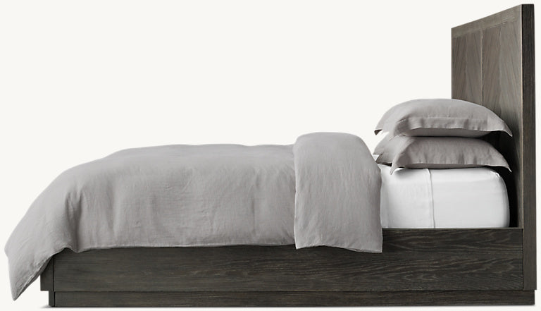 Solid oak chevron headboard platform bed Walnut | HLM-201 - Beds