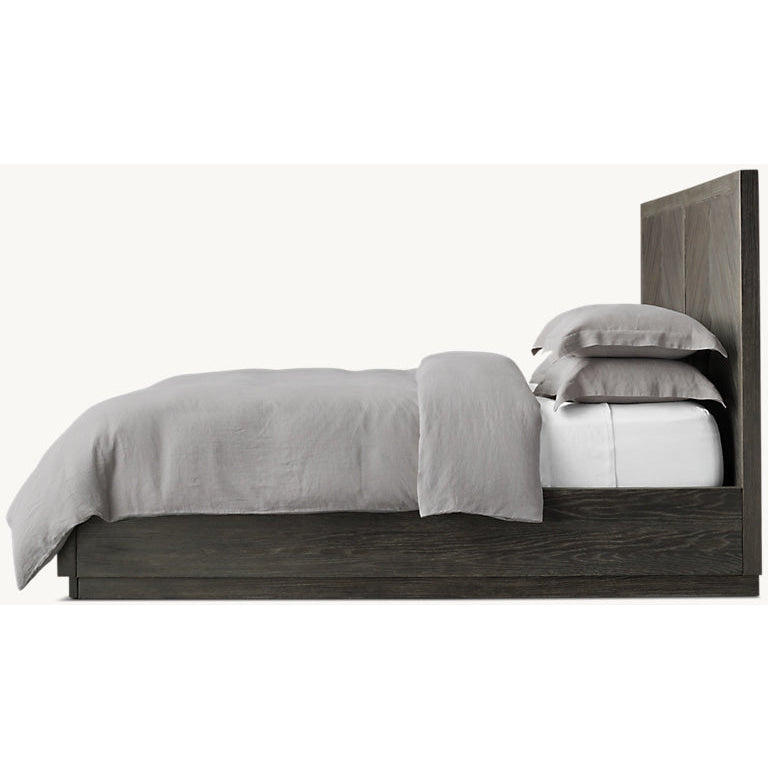 Solid oak chevron headboard platform bed Walnut | HLM-201 - Beds