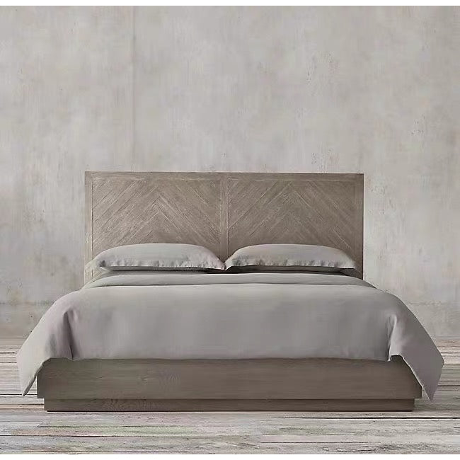 Solid oak chevron platform bed | HLM-202 - Beds