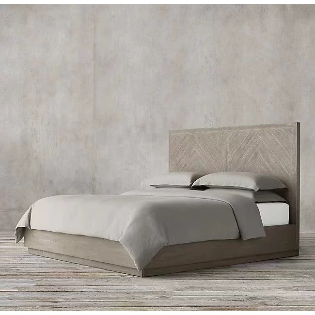 Solid oak chevron platform bed | HLM-202 - Beds