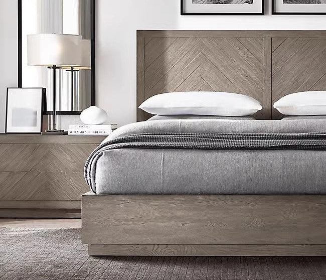 Solid oak chevron platform bed | HLM-202 - Beds