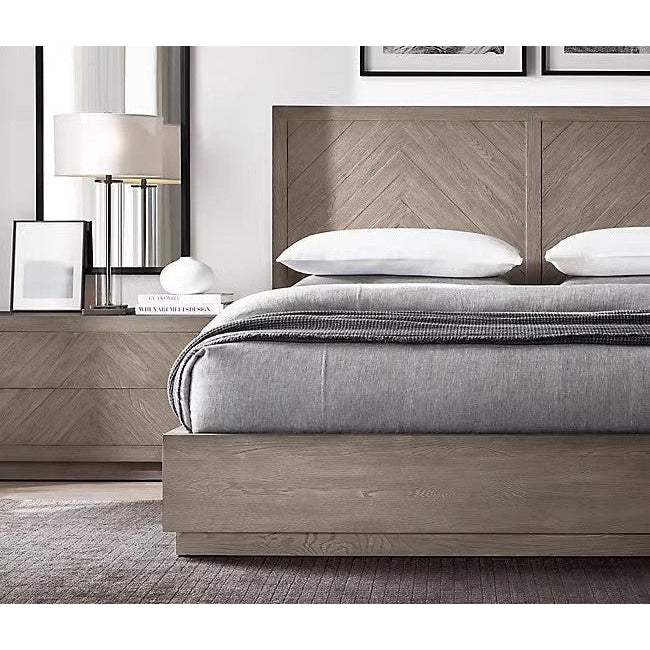 Solid oak chevron platform bed | HLM-202 - Beds