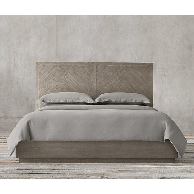 Solid oak chevron platform bed | HLM-202 - Beds